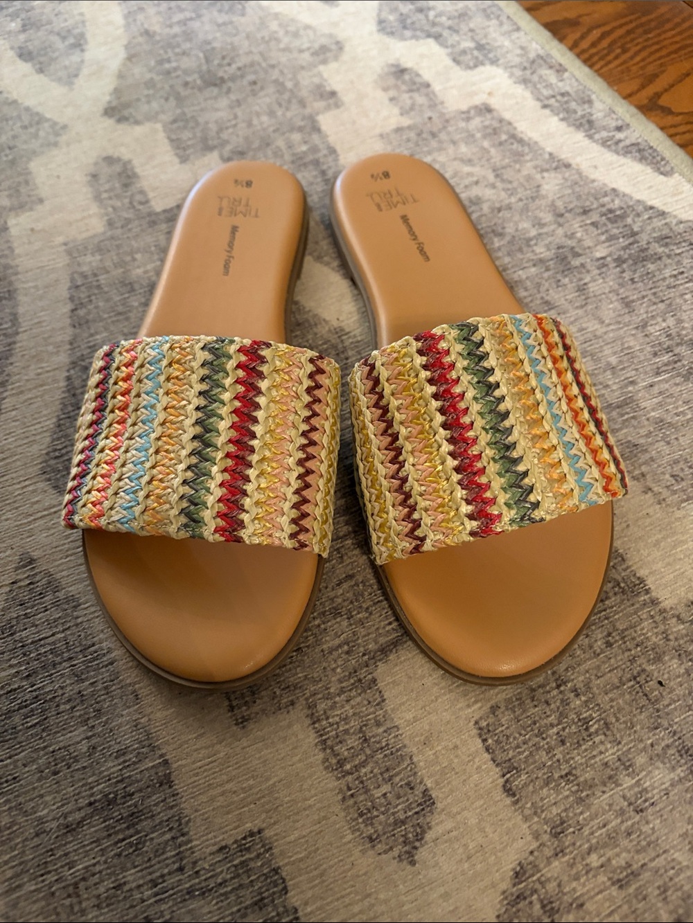 Time and Tru Multicolor Woven Slide Sandals